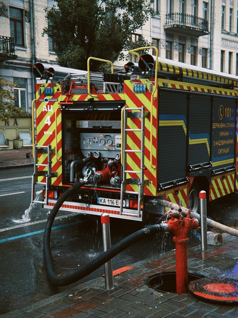Fire truck connected to a hydrant during pump operations